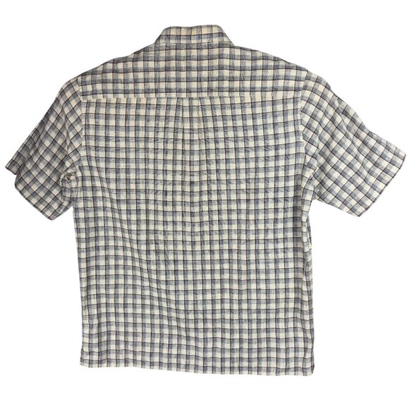 Lyle & Scott Casual Shirt Men's L Checkered Linen Cotton Blue Beige Short Sleeve - Picture 2 of 7